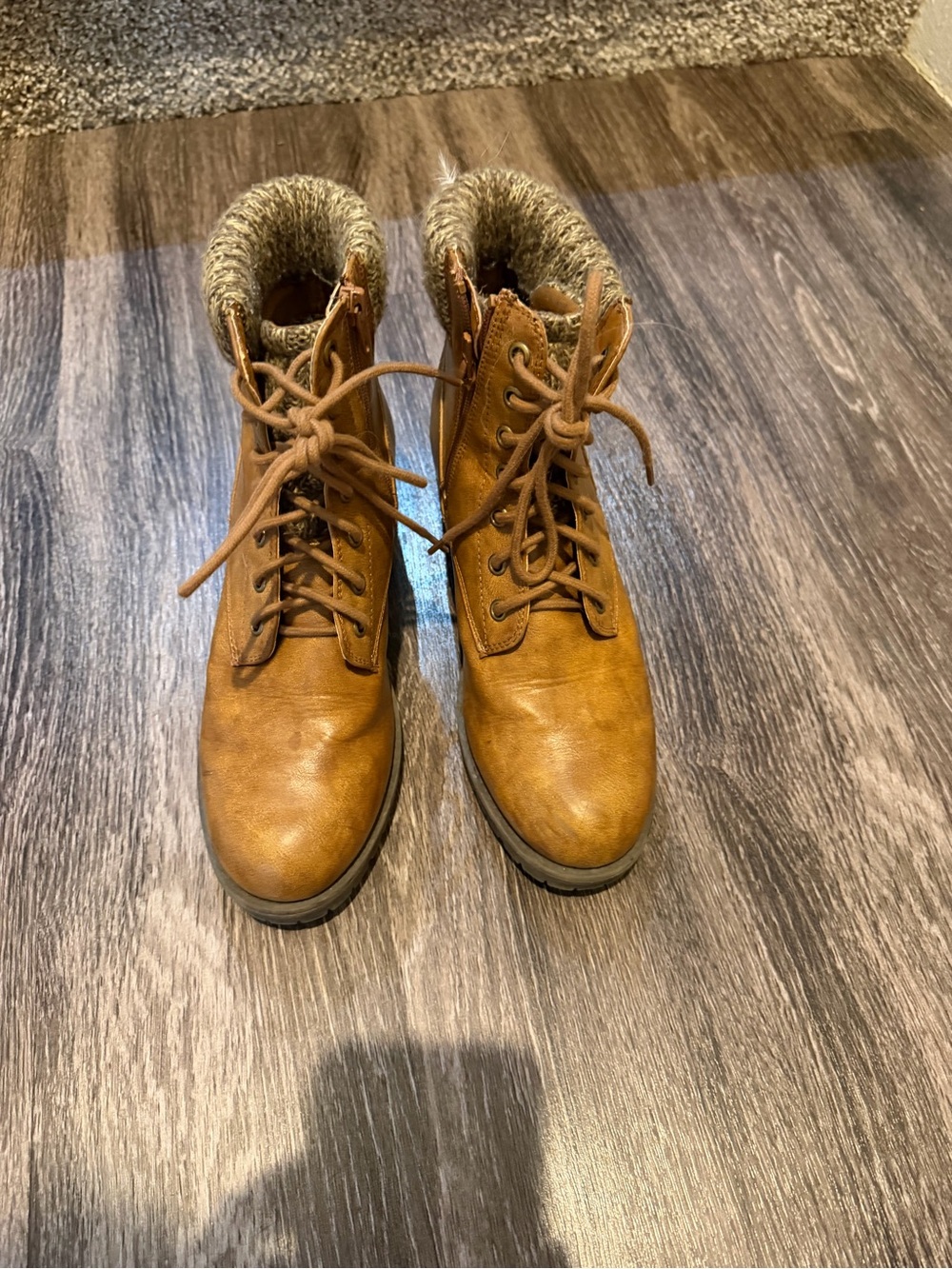 Tan Lace-Up Faux Fur Ankle Boots